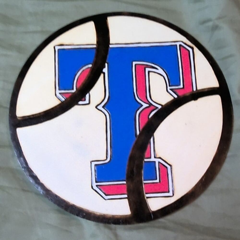 Handcrafted Texas Rangers Team Logo Wood Baseball Plaque MLB
